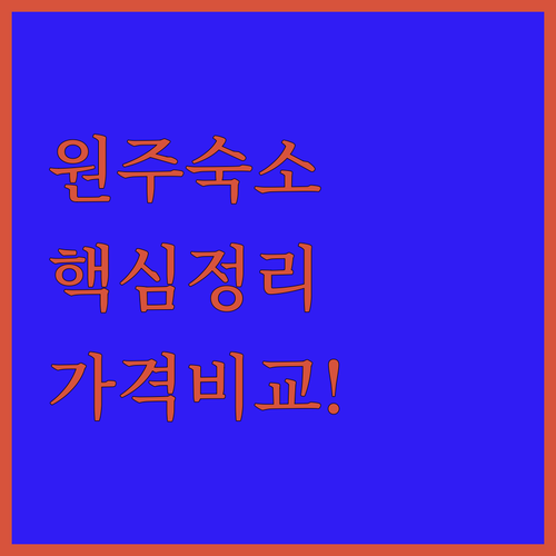 원주 숙소 추천 5곳 가격 시설 비교 후기 분석 조식 포함